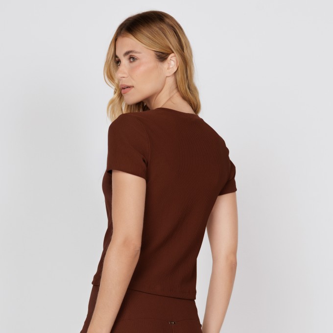 Blusa Canelada Marrom Cacau Essential