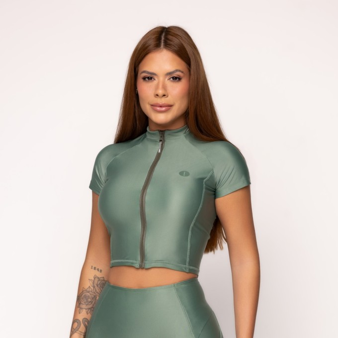 Cropped Zíper Frontal Verde Pace
